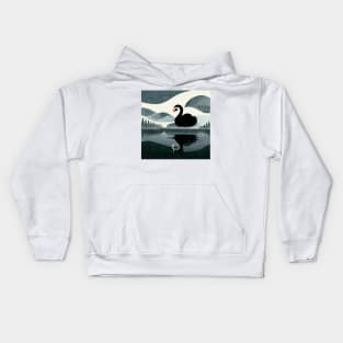 Graceful black swan swimming with reflection in the water. Kids Hoodie